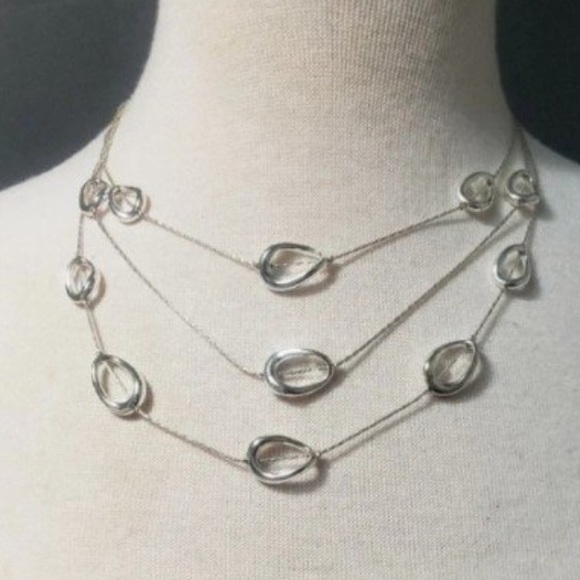 Vintage Crown Trifari Silvertone Triple Strand Necklace signed - Picture 4 of 8